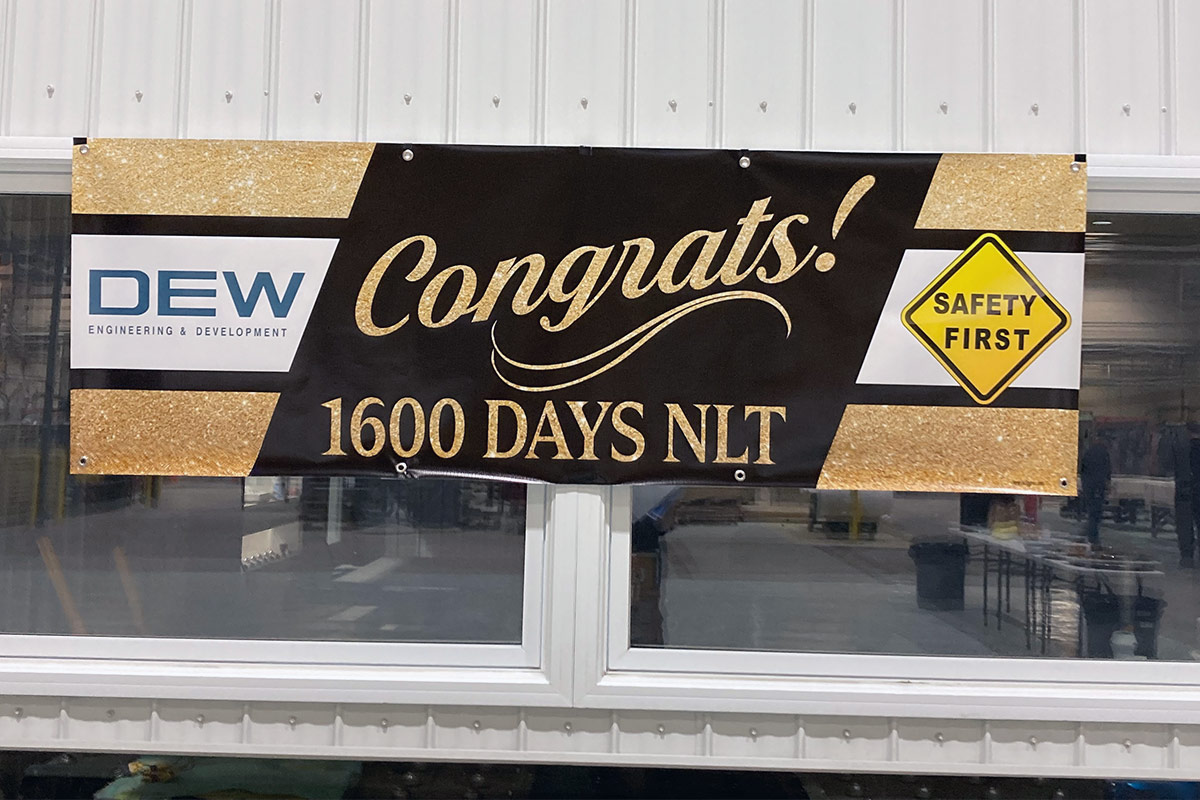 Celebrating  1600 days without an accident at DEW Engineering and Development